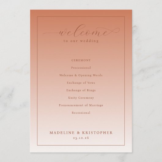 Elegant Peach Wedding Ceremony Program Programm (Vorderseite)