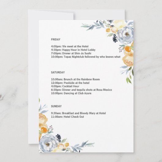 Elegant PeachFloral Bachelorette Wochenende Ausflu Einladung (Rückseite)