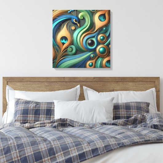 Elegant Peacock and Feathers Canvas Art Leinwanddruck (Insitu (Schlafzimmer))