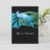 ELEGANT PEACOCK AQUA BLUE BLACK AQUAMARIN WEDDER P EINLADUNG (Stehend Vorderseite)