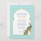 Elegant Peacock Aqua & gold Indian Wedding Einladung (Vorderseite)