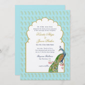 Elegant Peacock Aqua & gold Indian Wedding Einladung (Vorne/Hinten)