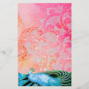 ELEGANT PEACOCK , AQUAMARINER BLAUER SPARKLING PIN BRIEFPAPIER