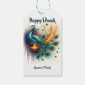 Elegant Peacock Aquarell Diwali Geschenkanhänger (Rückseite)
