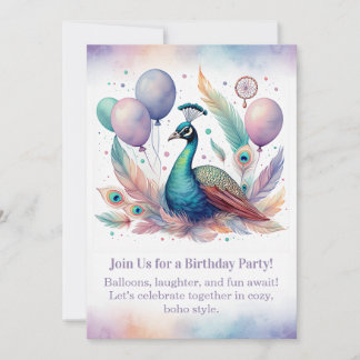Elegant Peacock Birthday Invitation  Boho  Einladung