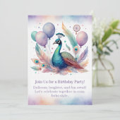Elegant Peacock Birthday Invitation Boho Einladung (Stehend Vorderseite)