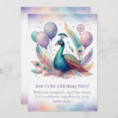 Elegant Peacock Birthday Invitation Boho Einladung (Vorne/Hinten)