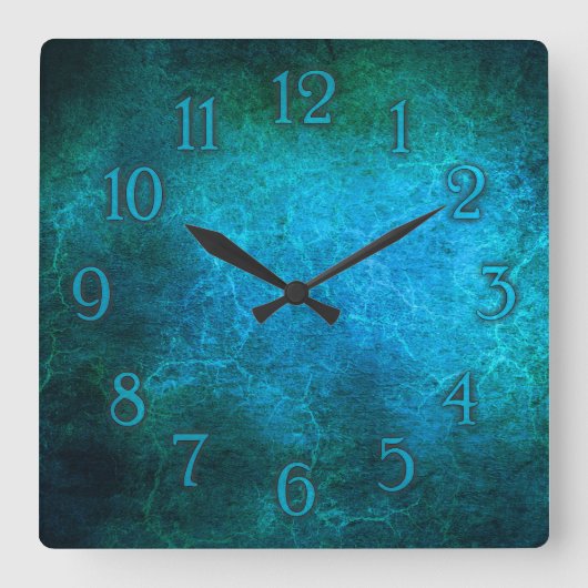 Elegant peacock blue wall clock quadratische wanduhr (Vorderseite)