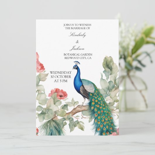 Elegant Peacock Einladung (Stehend Vorderseite)