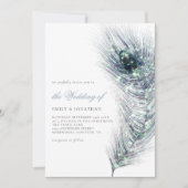Elegant Peacock Feather Aquamarin Blue Script Wedd Einladung (Vorderseite)