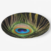 Elegant Peacock Feather Black Pappteller (Schrägansicht)