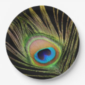 Elegant Peacock Feather Black Pappteller (Vorderseite)