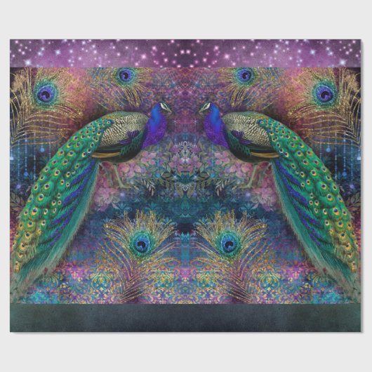 Elegant Peacock Feather Glitzer Moody Decoupage Wr Geschenkpapier (Flach)