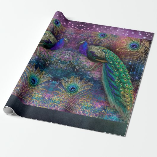 Elegant Peacock Feather Glitzer Moody Decoupage Wr Geschenkpapier (Ungerollt)
