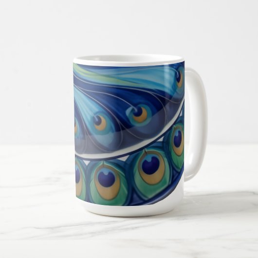 Elegant Peacock Feather Mandala Kaffeetasse (VorderseiteRechts)