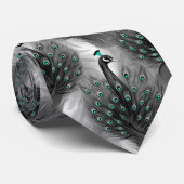 Elegant Peacock Feather Teal Eyes Pattern Krawatte (Gerollt)