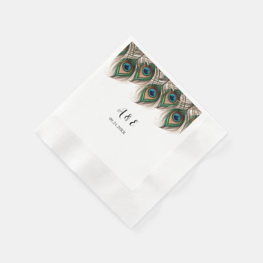 Elegant Peacock Feather Wedding Napkins Serviette (Ecke)