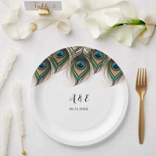 Elegant Peacock Feather Wedding Pappteller (Hochzeit)
