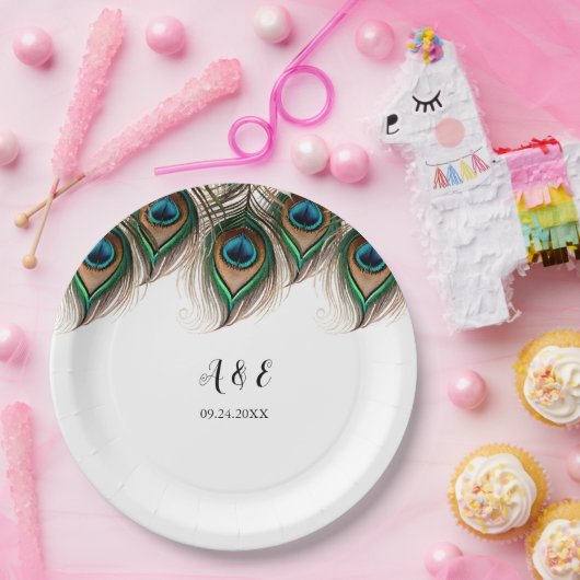 Elegant Peacock Feather Wedding Pappteller (Party)