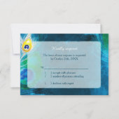 Elegant Peacock Feathers Blue Wedding RSVP (Vorderseite)