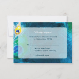 Elegant Peacock Feathers Blue Wedding RSVP Karte