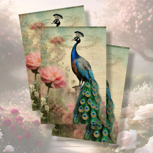 Elegant Peacock Floral French Ephemera Seidenpapier