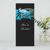 ELEGANT PEACOCK IN BLAU SCHWARZ AQUAMARINE WEDDER  EINLADUNG (Stehend Vorderseite)