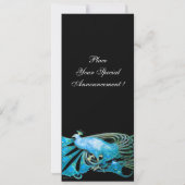 ELEGANT PEACOCK IN BLAU SCHWARZ AQUAMARINE WEDDER  EINLADUNG (Rückseite)