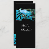 ELEGANT PEACOCK IN BLAU SCHWARZ AQUAMARINE WEDDER  EINLADUNG (Vorne/Hinten)