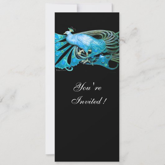 ELEGANT PEACOCK IN BLAU SCHWARZ AQUAMARINE WEDDER  EINLADUNG (Vorderseite)