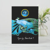 ELEGANT PEACOCK IN BLAU SCHWARZ AQUAMARINE WEDDER EINLADUNG (Stehend Vorderseite)