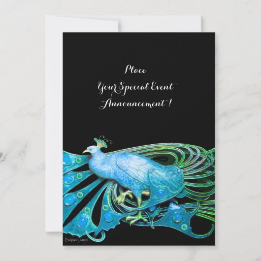 ELEGANT PEACOCK IN BLAU SCHWARZ AQUAMARINE WEDDER EINLADUNG (Rückseite)