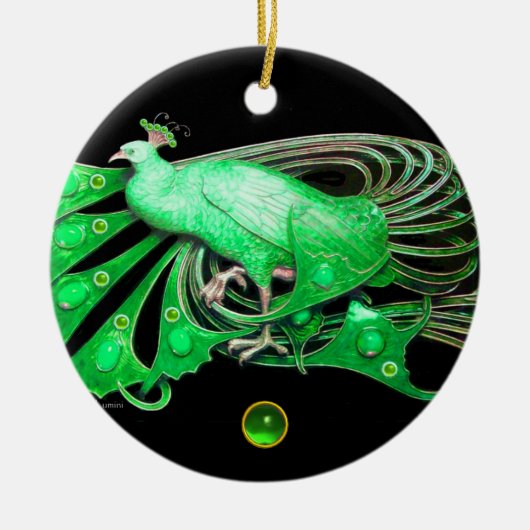 ELEGANT PEACOCK IN GREEN EMERALD KERAMIKORNAMENT (Vorne)