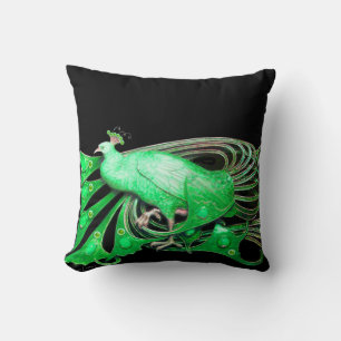 ELEGANT PEACOCK IN GRÜNEM SCHWARZ KISSEN