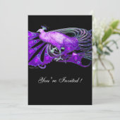 ELEGANT PEACOCK IN LILA, SCHWARZER WEDERPARTEI EINLADUNG (Stehend Vorderseite)