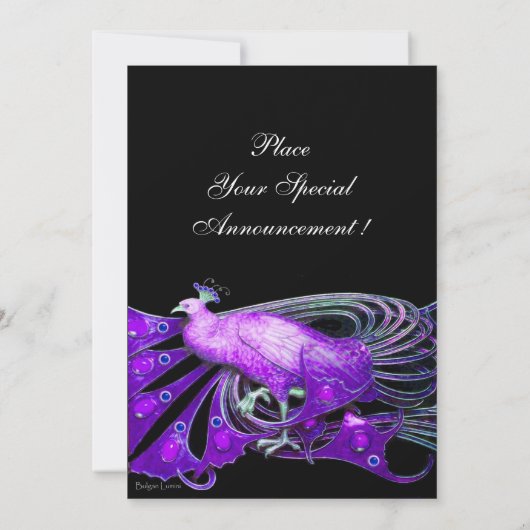ELEGANT PEACOCK IN LILA, SCHWARZER WEDERPARTEI EINLADUNG (Rückseite)