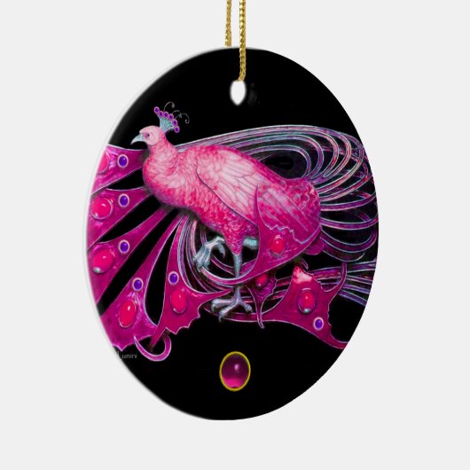 ELEGANT PEACOCK IN PINK, FUCHSIA AMETHYST KERAMIKORNAMENT (Rechts)