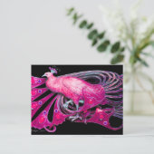 ELEGANT PEACOCK IN PINK FUCHSIA SCHWARZ POSTKARTE (Stehend Vorderseite)