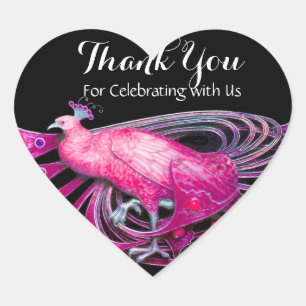 ELEGANT PEACOCK IN PINK, FUCHSIA, SCHWARZ Vielen D Herz-Aufkleber