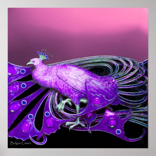 ELEGANT PEACOCK IN PINK LILA POSTER (Vorne)
