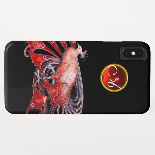 ELEGANT PEACOCK IN RED, RUBY MONOGRAMM Case-Mate iPhone HÜLLE (Rückseite (Horizontal))