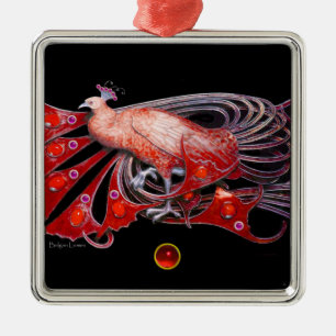 ELEGANT PEACOCK IN RED RUBY SILBERNES ORNAMENT