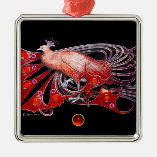 ELEGANT PEACOCK IN RED RUBY SILBERNES ORNAMENT (Vorne)