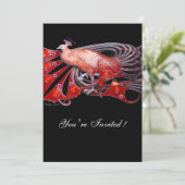 ELEGANT PEACOCK IN ROT UND SCHWARZ WEDD PARTY EINLADUNG (Stehend Vorderseite)