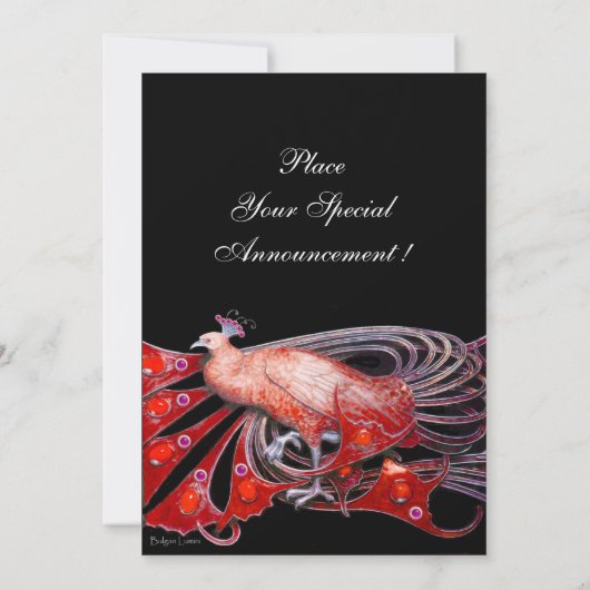 ELEGANT PEACOCK IN ROT UND SCHWARZ WEDD PARTY EINLADUNG (Rückseite)