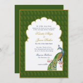 Elegant Peacock Indische Hochzeit Dunkelgrün Einladung (Vorne/Hinten)