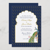 Elegant Peacock Indische Hochzeit Navy Blau Einladung (Vorne/Hinten)