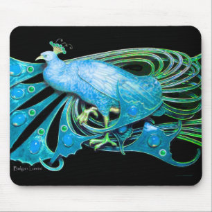 ELEGANT PEACOCK JEWEL IN AQUA BLAUE TURQUOISCH SCH MOUSEPAD