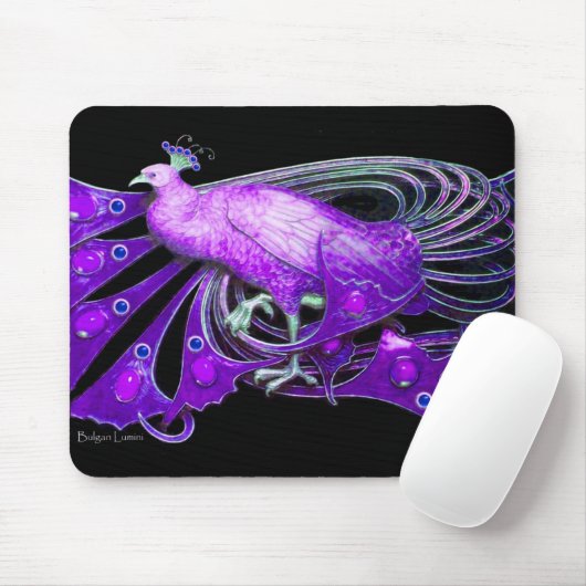 ELEGANT PEACOCK JEWEL IN LILA SCHWARZ MOUSEPAD (Mit Mouse)