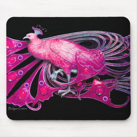 ELEGANT PEACOCK JEWEL IN PINK FUCHSIA SCHWARZ MOUSEPAD (Vorne)